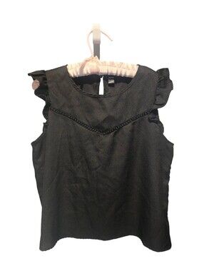 Black Ruffle Sleeve Top, Size Large